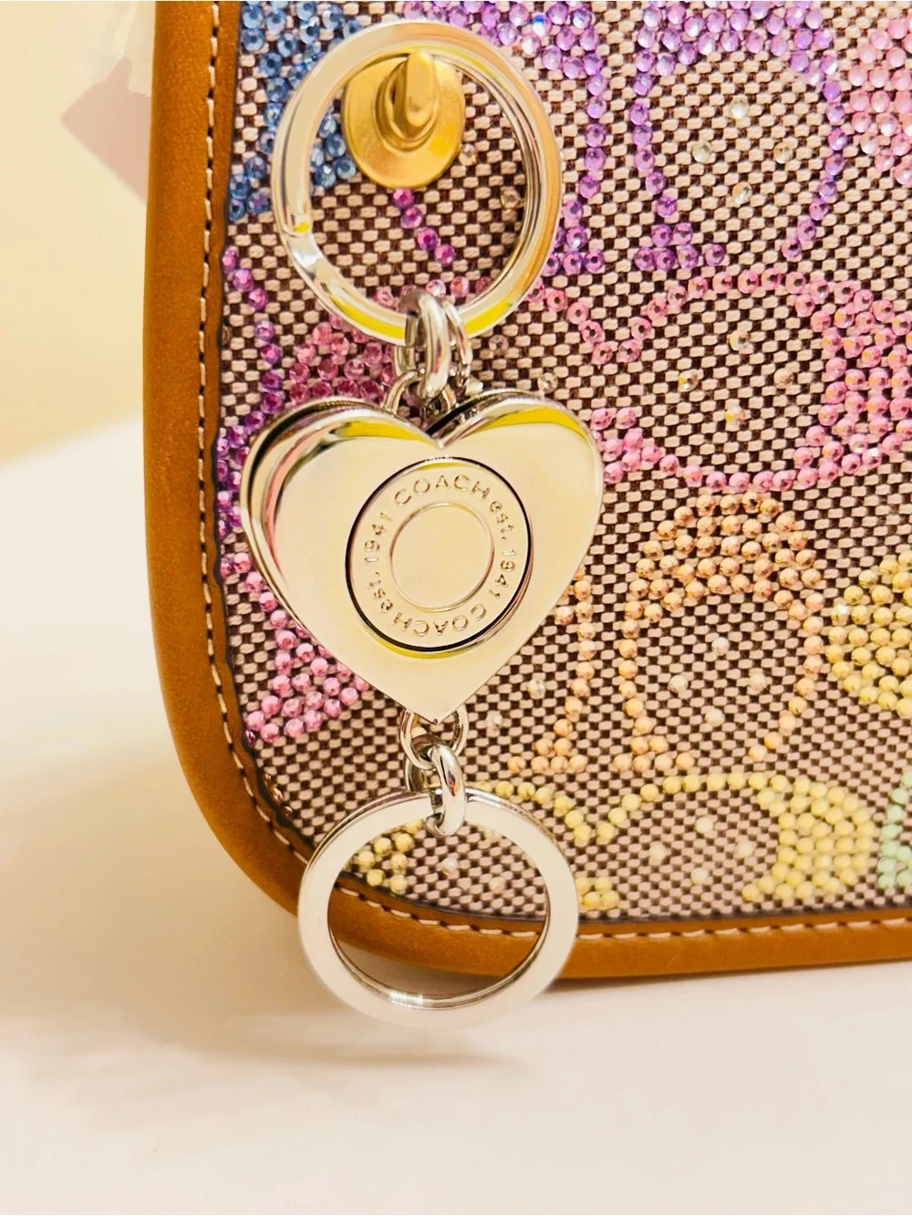Coach Pink Heart Valet Keychain/ Bag Charm